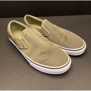 Vans Slip On Classic Low Drab Olive Green Nylon Upper Unisex M 7.5 W 9 Worn Once